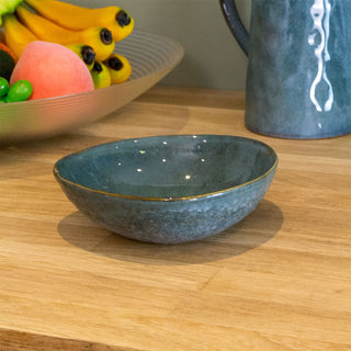 Blue Reactive Glaze Trinket Dish | Ceramic Vanity Bowl Decorative Display Bowl