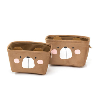 Set Of 2 Cute Kids Storage Boxes | Children's Fabric Storage Baskets - Bear