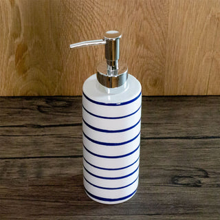 Harbour Stripe Soap Dispenser | Nautical Ceramic Bathroom Hand Soap Dispenser