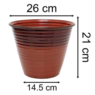 Ombre Ribbed Metal Plant Pot, 26cm Round Outdoor Flower Pot, Planter for Garden