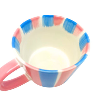 Hand Painted Candy Stripe Mug 300ml Pink & Blue Fine China Tea Coffee Cup