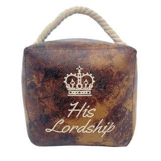 His Lordship Faux Leather Doorstop, 16cm Novelty Slogan Door Stop Rope Handle