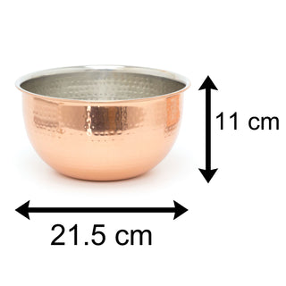 20cm Stylish Copper Silver Metal Kitchen Fruit Bowl | Round Stainless Steel Display Dish With Hammered Detail | Serving Bowl Copper Kitchen Accessories
