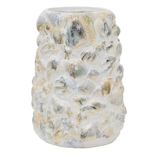 Shell Embossed Vase 19.5cm White Ceramic Nautical Artificial Flower Display