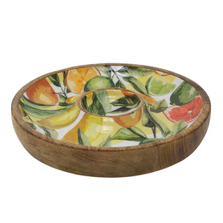 Citrus Chip and Dip Serving Platter, 30cm Wooden Round Serving Tray for Nibbles