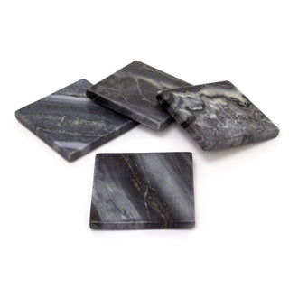 Set Of 4 Black Marble Coasters | 4 Piece Square Natural Stone Marble Coaster Set