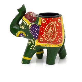 Hand Painted Indian Elephant Tealight Holder | Decorative Wooden Elephant Tea Light Candle Holder | Elephant Ornament - Colour Varies One Supplied