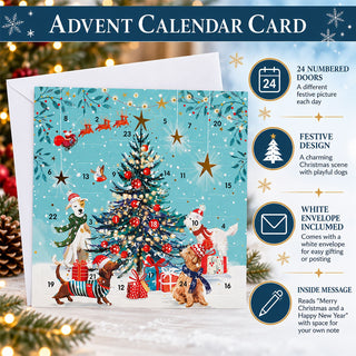 Dogs Around the Tree Advent Calendar Greetings Card, 24 Door Advent Card