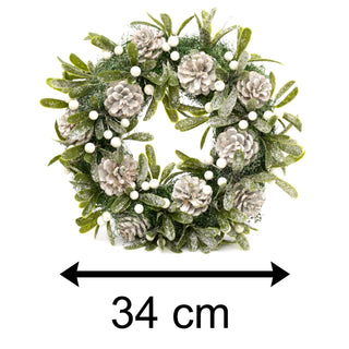 34cm Traditional Christmas Wreath Pine Cone And Mistletoe Decoration | Christmas Door Wreath Xmas Wreath | Christmas Decorations - Design Varies One Supplied