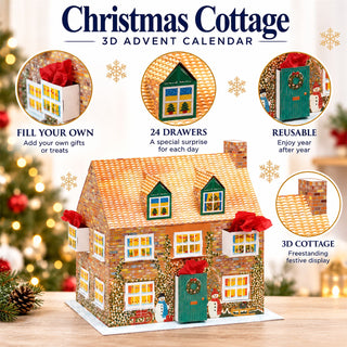 Fill Your Own 3D Cottage Christmas Advent Calendar, Reusable 24 Drawer Design