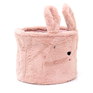 Childs Pink Fluffy Bunny Storage Basket | Kids Plush Bunny Rabbit Storage Hamper