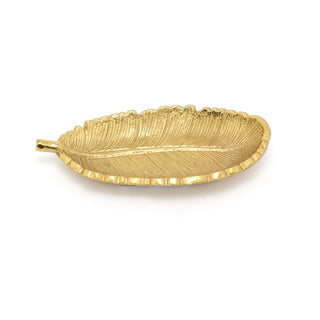 Elegant Gold Metal Feather Trinket Dish | Antique Style Gold Tone Display Plate Vanity Tray | Ring Holder Jewellery Plate