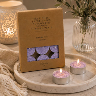 Pack of 12 Lilac Tealight Candles, 4cm Unscented Wax Tea Light Candles