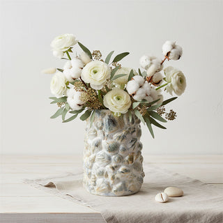 Shell Embossed Vase 19.5cm White Ceramic Nautical Artificial Flower Display