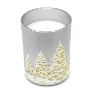 Frosted Glass Christmas Candle Holder | Glitter Tree Xmas Decoration | White Wax Candle Table Centerpiece