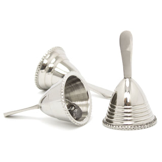 Silver Brass Mini Hand Held Service Bell | 7x4cm Small Hand Bell - School Bell, Dinner Bell, Reception Bell ~ Design Varies