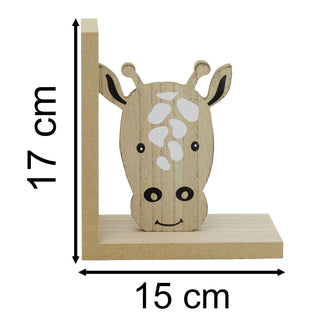 Children's Wooden Giraffe Book Ends, 17x30cm Kids Jungle Safari Animal Bookends