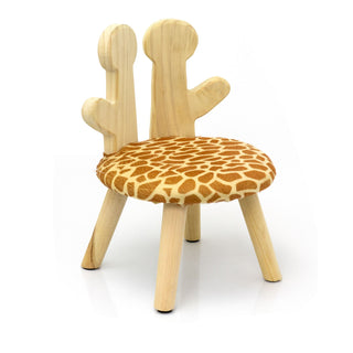 Animal Print Childrens Wooden Stool | Small Round Safari Jungle Animal Footstool - Giraffe