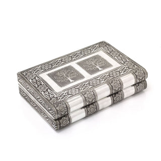 Silver Metal Tree Of Life Book Jewellery Box | Handcrafted Aluminium Book Shaped Trinket Box Vanity Case | Silver Embossed Keepsake Box Tree Of Life Gifts