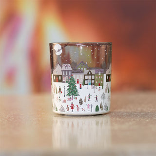 The Christmas Market Tealight Holder | Round Glass Christmas Candle Holder - 8cm