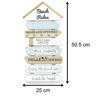 50.5 cm Beach Rules Wooden Sign Nautical Decor Wall Art - Decorative Coastal Wall Mounted Beach Hut Plaque