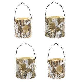 Natural Wooden Tree Log Christmas Tealight Candle Holder | Festive Rustic Tree Bark Tea Light Candle Pot | Xmas Lantern Tealight Votive Holder