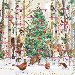 Festive Woodland Advent Calendar Greetings Card, 24 Door Card with Envelope
