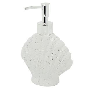 Shell Soap Dispenser 17.5cm White Speckled Ceramic Bathroom Pump 250ml Nautical
