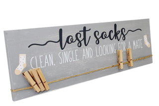 Humorous Lonely Socks Wooden Sign Plaque With Pegs - Lost Sock Organiser