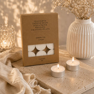 Pack of 12 White Tealight Candles, 4cm Unscented Wax Tea Light Candles