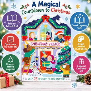 Christmas Village Fold-out Advent Calendar Book, Children's 25-Flap Advent Book
