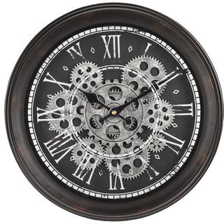 Industrial Retro Moving Gear Cog Wall Clock | Steampunk Vintage Style Wall Clock | Silent Wall Clock Antique Effect Distressed Round Clock