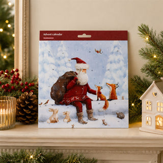 Santa and Foxes Traditional Picture Christmas Advent Calendar, 21.3cm 24 Door