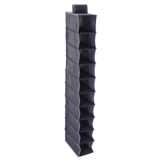 Grey Fabric Hanging Storage Organiser With 10 Compartments | Hanging Closet Wardrobe Organiser Shelves | 10 Layers Hanging Storage Unit Hanging Shoe Rack