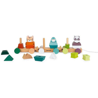 Janod Animal Train | Wooden Train and Stacking Game With WWF Partnership | 12m+
