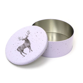 White Round Christmas Storage Tin | Festive Cookie Tin Fairy Cake Baking Tin