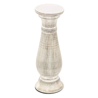 30cm Rustic Ceramic Candlestick Holder | Distressed White Pillar Candle Holder | Mediterranean Style Candle Stick