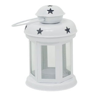 White Moroccan Tealight Lantern, 14.5cm Indoor Outdoor Metal Hanging Candle Holder