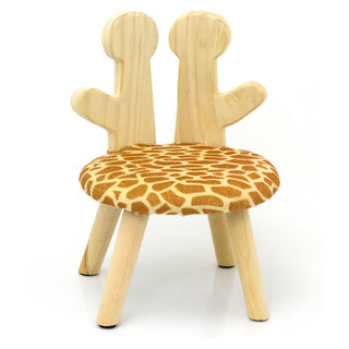 Animal Print Childrens Wooden Stool | Small Round Safari Jungle Animal Footstool - Giraffe