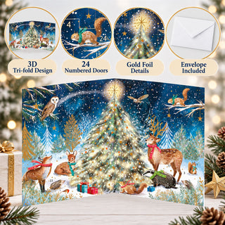 Magical Woodland Christmas Advent Calendar, 3D Gold Foil Woodland Animal Design