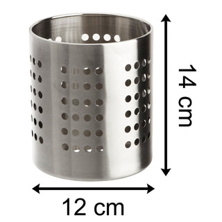 Stainless Steel Kitchen Cutlery Holder Pot 14cm | Kitchen Utensil Drying Rack Cutlery Caddy Case | Multi-Purpose Organiser for Silverware