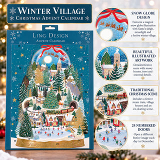 Winter Village Christmas Advent Calendar, 41cm Snow Globe Picture Design