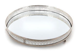 Silver Effect Mirror Tealight Candle Tray Plate 28Cm