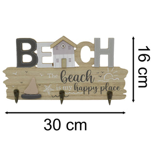 Beach Wooden Plaque with Hooks |The Beach is My Happy Place Nautical Wall Plaque