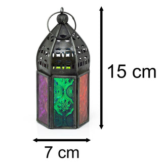 Pretty Moroccan Style Candle Lantern | Hanging Indoor Outdoor Tea Light Lantern Candle Holder | Multi-coloured Mini Lantern Tea Light Holder
