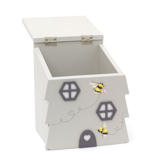 Pretty Beehive Storage Box | Grey Wooden Bee House Caddy | Decorative Bee Hive Storage Box