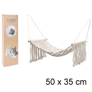 Macramé Hanging Cat Hammock | Elevated Indoor Cream Rope Cat Cradle Bed