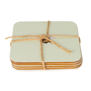 Set of 4 Bee Coasters, 10.5cm Cork Backed Green Drinks Coaster Set