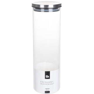 1800ml Round Glass Airtight Spaghetti Jar | Glass Airtight Dry Food Storage Jar Container With Lid | Cylinder Rice Pasta Pules Storage Canister