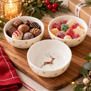 Christmas Snack Bowls Set of 3, Gisela Graham Santa Reindeer, 9cm